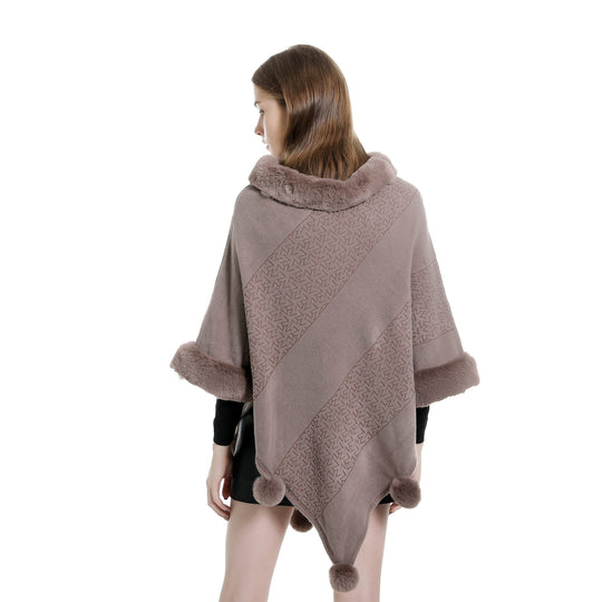 Damen Ruana-Poncho mit Kunstfellbesatz, Kaschmir-Touch und Bommel-Saum Shop Nory