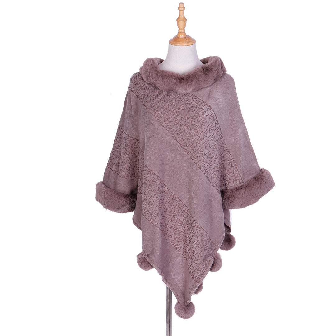 Damen Ruana-Poncho mit Kunstfellbesatz, Kaschmir-Touch und Bommel-Saum Shop Nory