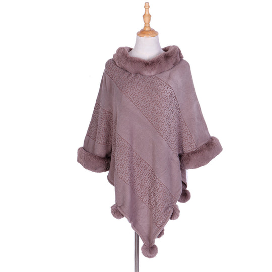 Damen Ruana-Poncho mit Kunstfellbesatz, Kaschmir-Touch und Bommel-Saum Shop Nory