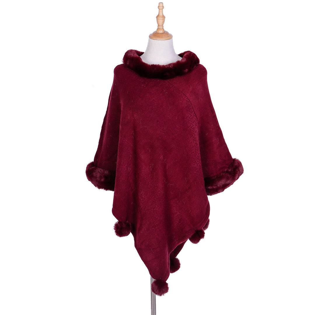 Damen Ruana-Poncho mit Kunstfellbesatz, Kaschmir-Touch und Bommel-Saum Shop Nory