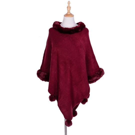 Damen Ruana-Poncho mit Kunstfellbesatz, Kaschmir-Touch und Bommel-Saum Shop Nory