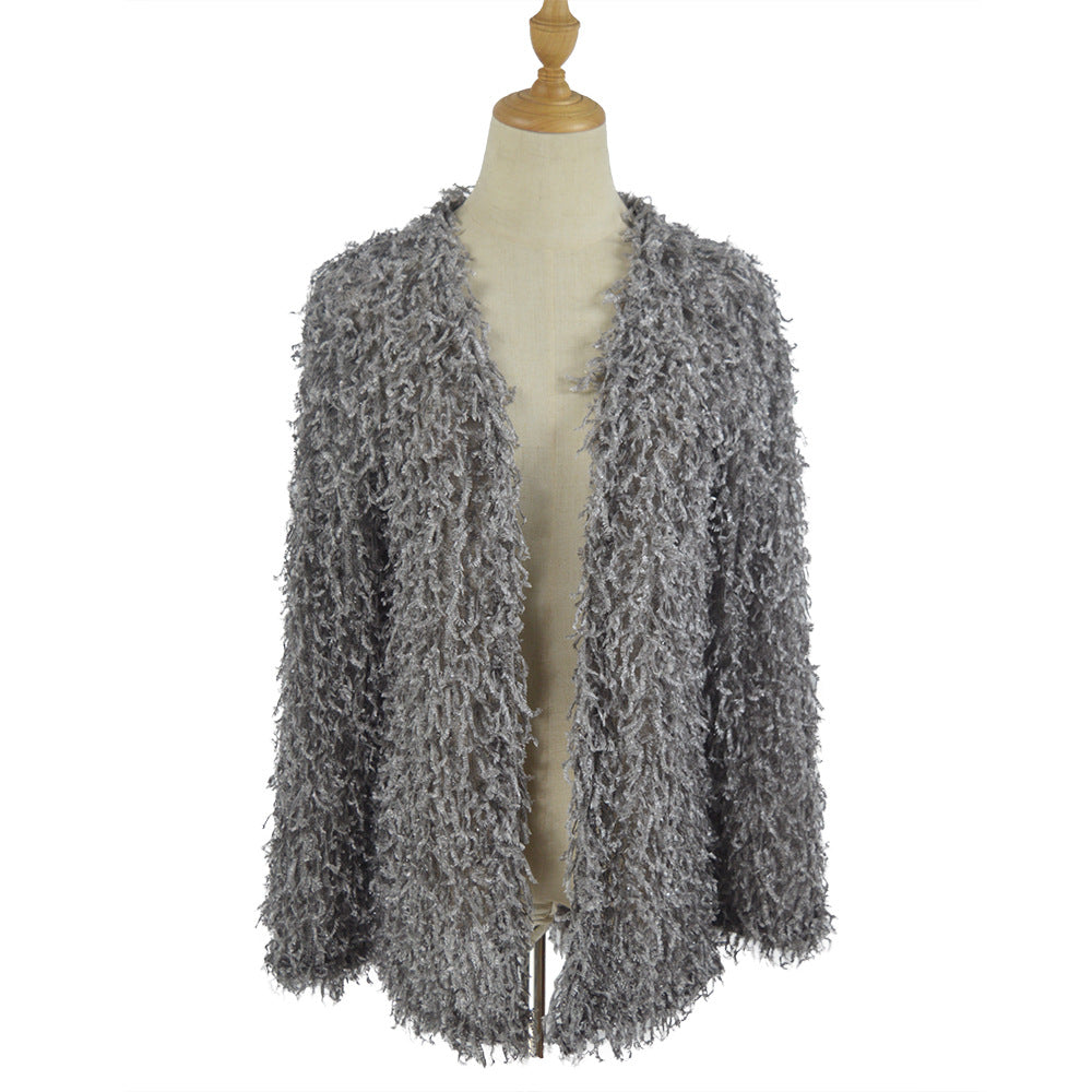 Damen Flauschiger Shaggy-Cardigan mit offener Front & lockerer Passform Shop Nory