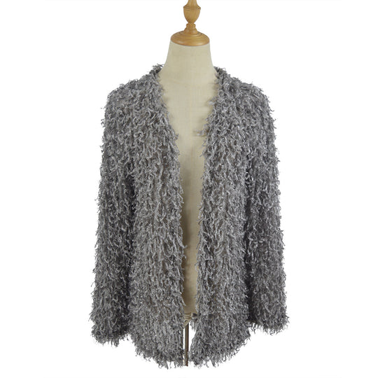 Damen Flauschiger Shaggy-Cardigan mit offener Front & lockerer Passform Shop Nory