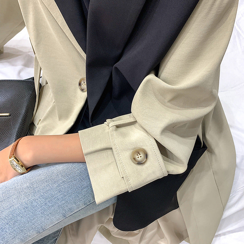 Damen Zweifarbiger Oversize-Trenchcoat im Baumwollmix mit kontrastierter Vorderpasse und krempelbaren Ärmeln Shop Nory