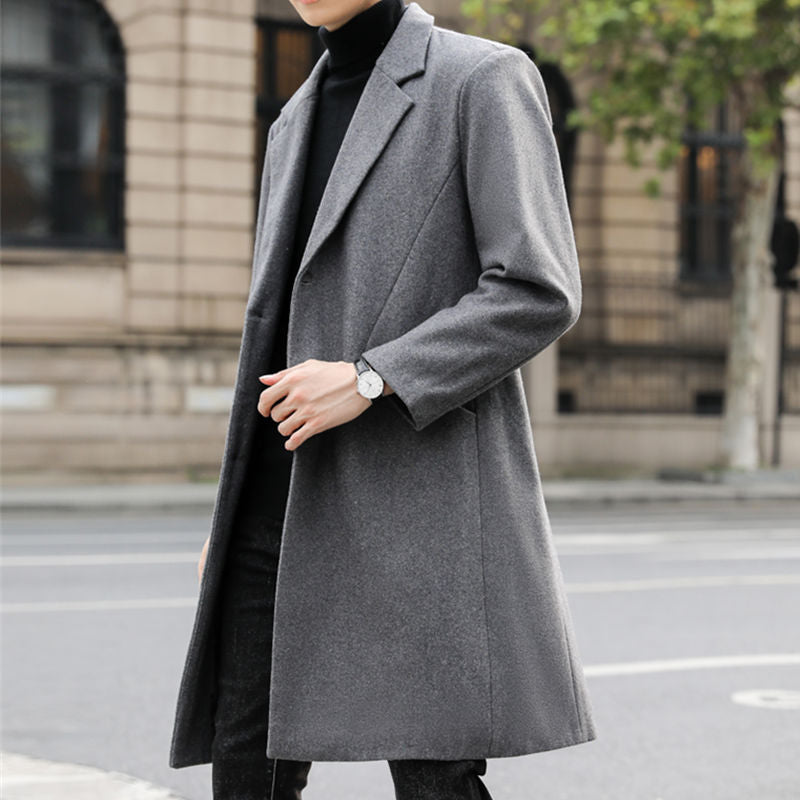 Herren Langer eleganter Einreihiger Wollmix-Mantel mit klassischem Revers Shop Nory