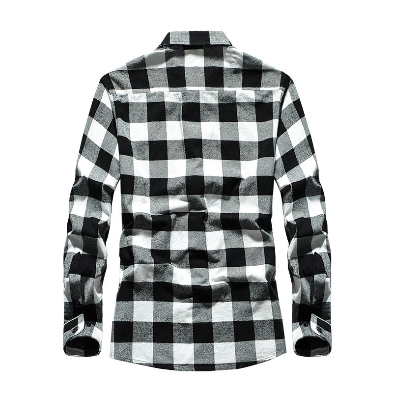 Herren Karo-Flanellhemd Slim Fit mit Stehkragen, thermischer Baumwollmischung und sichtbarer Knopfleiste Shop Nory
