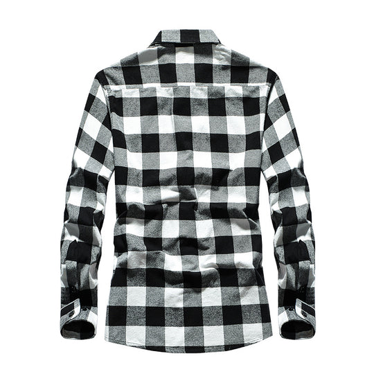 Herren Karo-Flanellhemd Slim Fit mit Stehkragen, thermischer Baumwollmischung und sichtbarer Knopfleiste Shop Nory