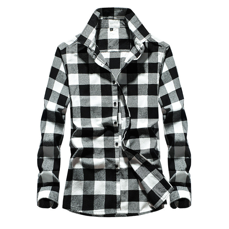 Herren Karo-Flanellhemd Slim Fit mit Stehkragen, thermischer Baumwollmischung und sichtbarer Knopfleiste Shop Nory