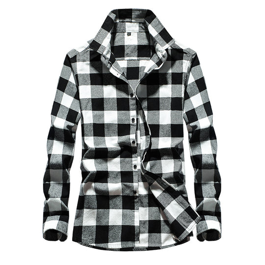 Herren Karo-Flanellhemd Slim Fit mit Stehkragen, thermischer Baumwollmischung und sichtbarer Knopfleiste Shop Nory
