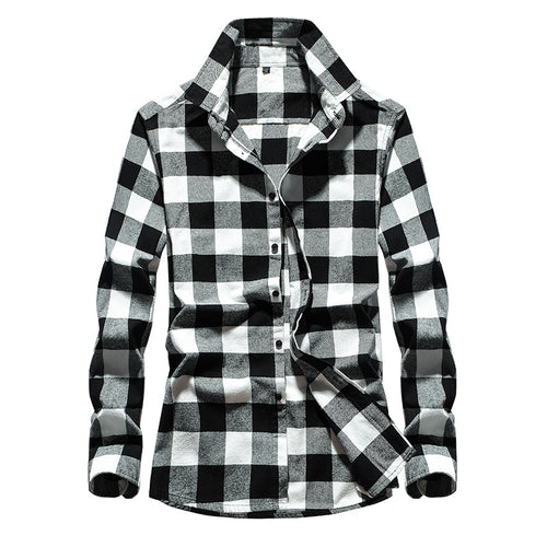 Herren Karo-Flanellhemd Slim Fit mit Stehkragen, thermischer Baumwollmischung und sichtbarer Knopfleiste Shop Nory