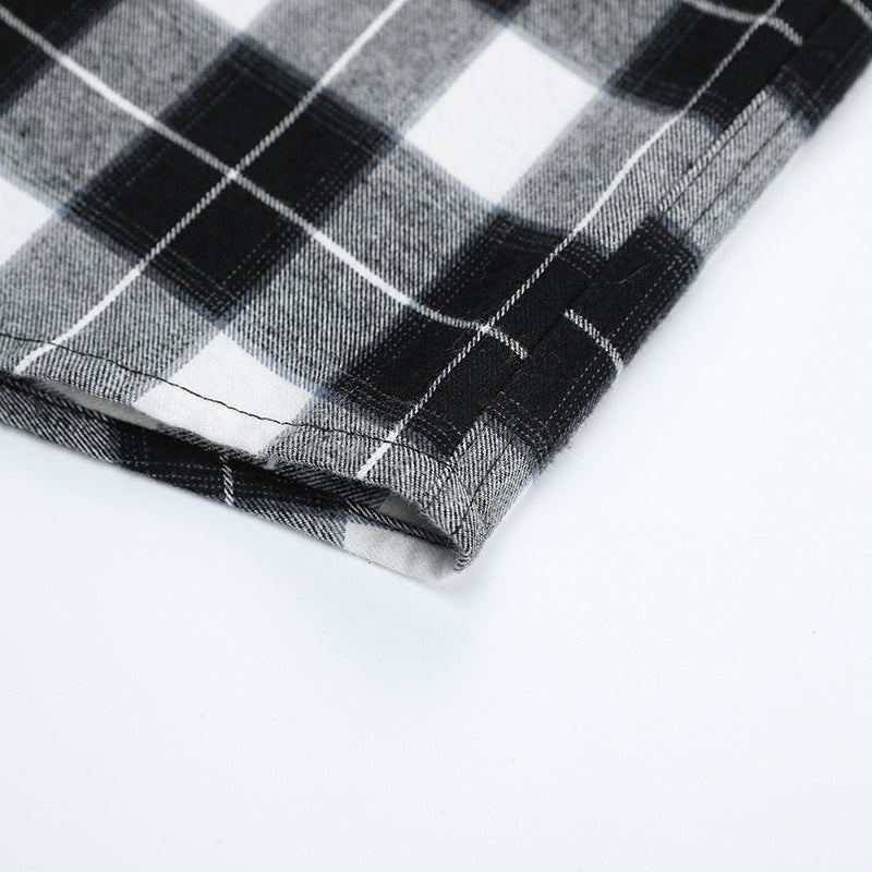 Herren Karo-Flanellhemd Slim Fit mit Stehkragen, thermischer Baumwollmischung und sichtbarer Knopfleiste Shop Nory