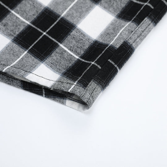 Herren Karo-Flanellhemd Slim Fit mit Stehkragen, thermischer Baumwollmischung und sichtbarer Knopfleiste Shop Nory