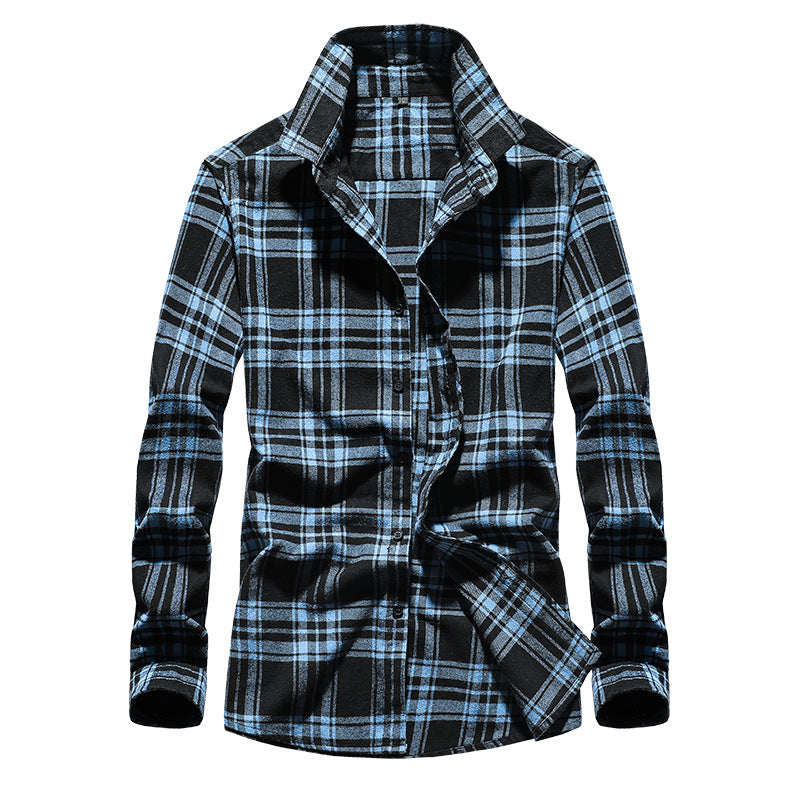 Herren Karo-Flanellhemd Slim Fit mit Stehkragen, thermischer Baumwollmischung und sichtbarer Knopfleiste Shop Nory