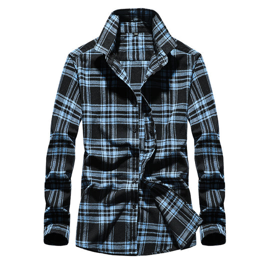 Herren Karo-Flanellhemd Slim Fit mit Stehkragen, thermischer Baumwollmischung und sichtbarer Knopfleiste Shop Nory