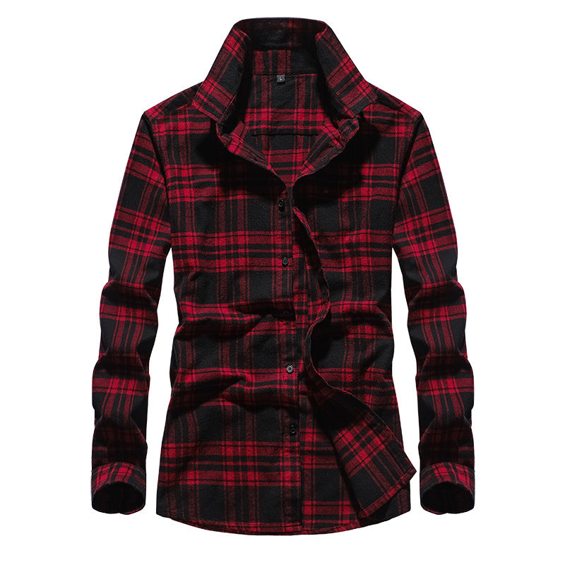 Herren Karo-Flanellhemd Slim Fit mit Stehkragen, thermischer Baumwollmischung und sichtbarer Knopfleiste Shop Nory