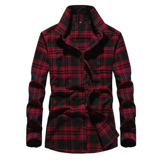 Herren Karo-Flanellhemd Slim Fit mit Stehkragen, thermischer Baumwollmischung und sichtbarer Knopfleiste Shop Nory
