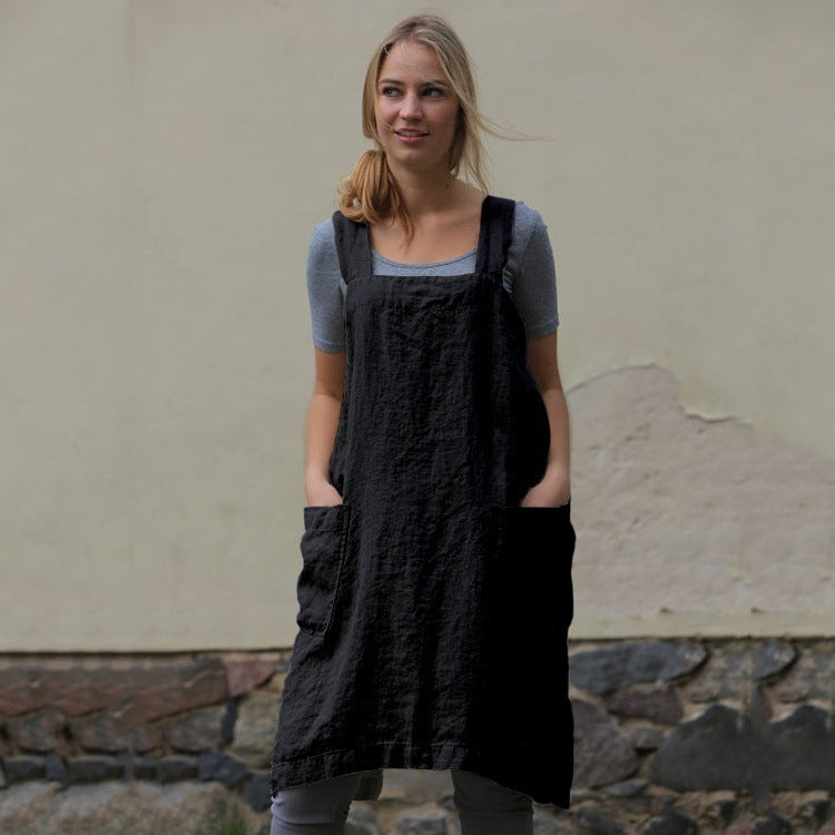 Leichtes Damenkleid aus Baumwolle und Leinen mit Taschen