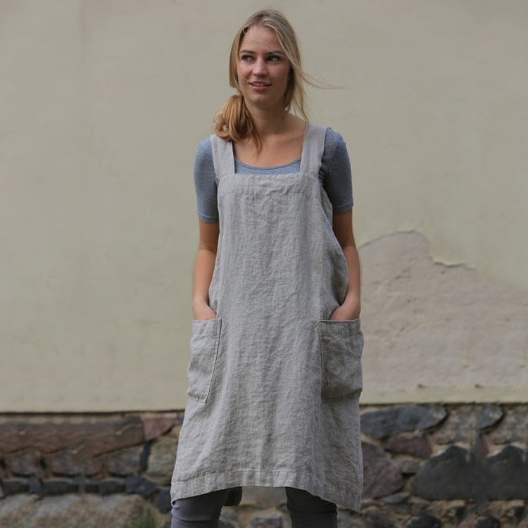 Leichtes Damenkleid aus Baumwolle und Leinen mit Taschen