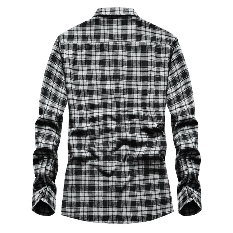 Herren Karo-Flanellhemd Langarm Baumwollmix mit Brusttasche und Kentkragen Shop Nory