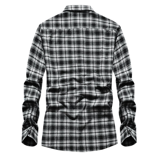 Herren Karo-Flanellhemd Langarm Baumwollmix mit Brusttasche und Kentkragen Shop Nory