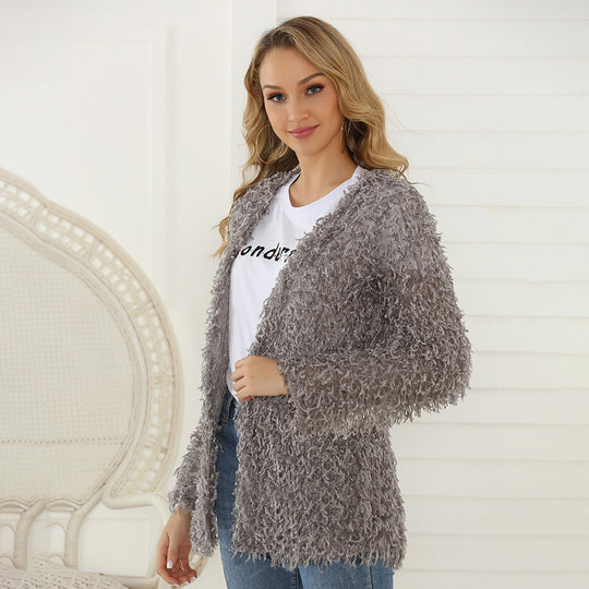 Damen Flauschiger Shaggy-Cardigan mit offener Front & lockerer Passform Shop Nory