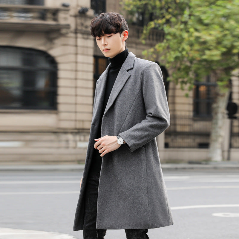 Herren Einreihiger Wollmix-Longcoat mit schmalem Revers und minimalistischer Silhouette Shop Nory