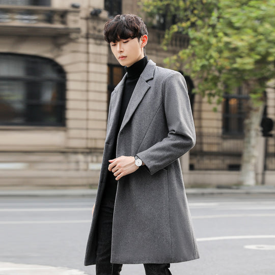 Herren Einreihiger Wollmix-Longcoat mit schmalem Revers und minimalistischer Silhouette Shop Nory