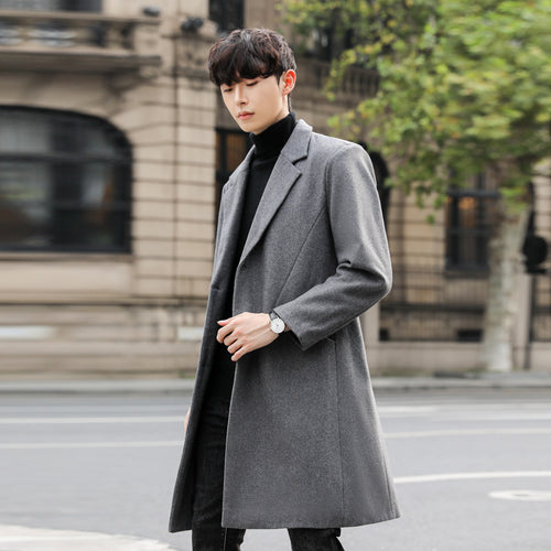 Herren Einreihiger Wollmix-Longcoat mit schmalem Revers und minimalistischer Silhouette Shop Nory