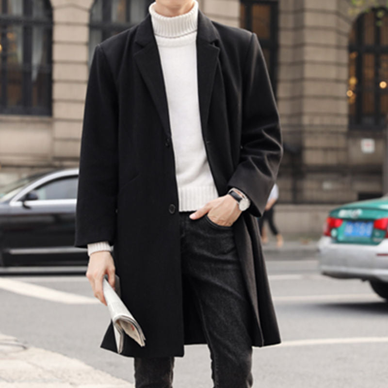 Herren Langer eleganter Einreihiger Wollmix-Mantel mit klassischem Revers Shop Nory