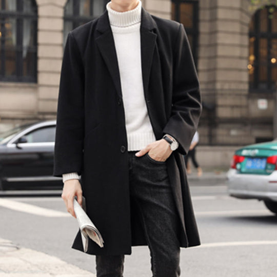 Herren Langer eleganter Einreihiger Wollmix-Mantel mit klassischem Revers Shop Nory