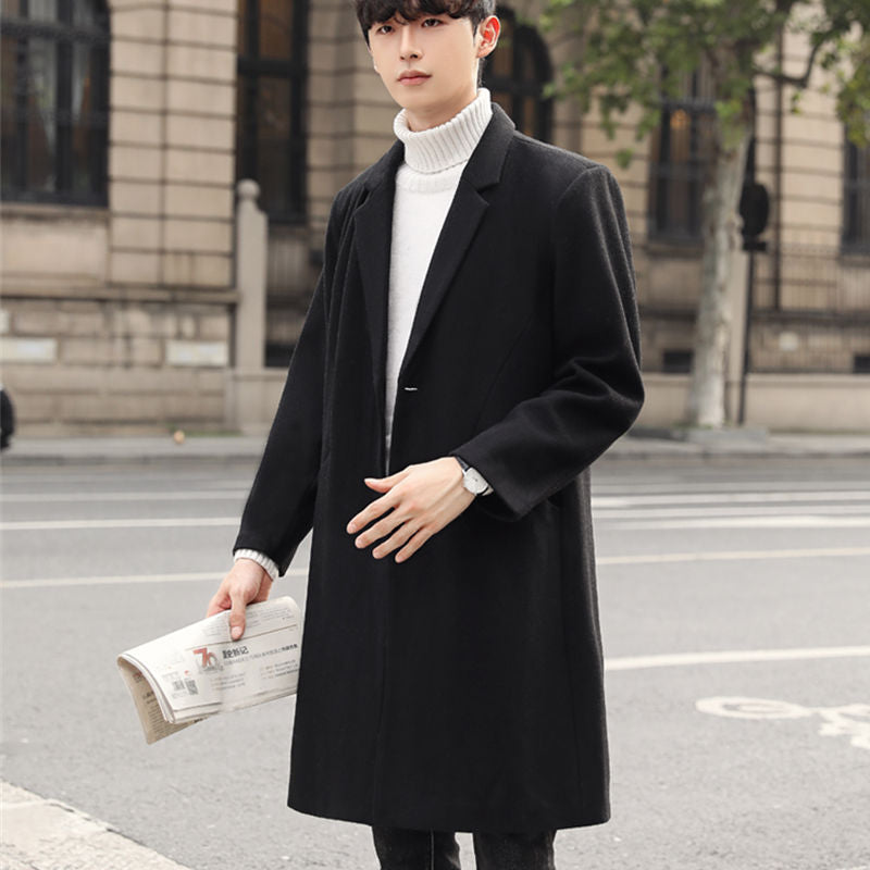 Herren Einreihiger Wollmix-Longcoat mit schmalem Revers und minimalistischer Silhouette Shop Nory
