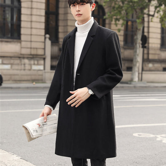 Herren Einreihiger Wollmix-Longcoat mit schmalem Revers und minimalistischer Silhouette Shop Nory