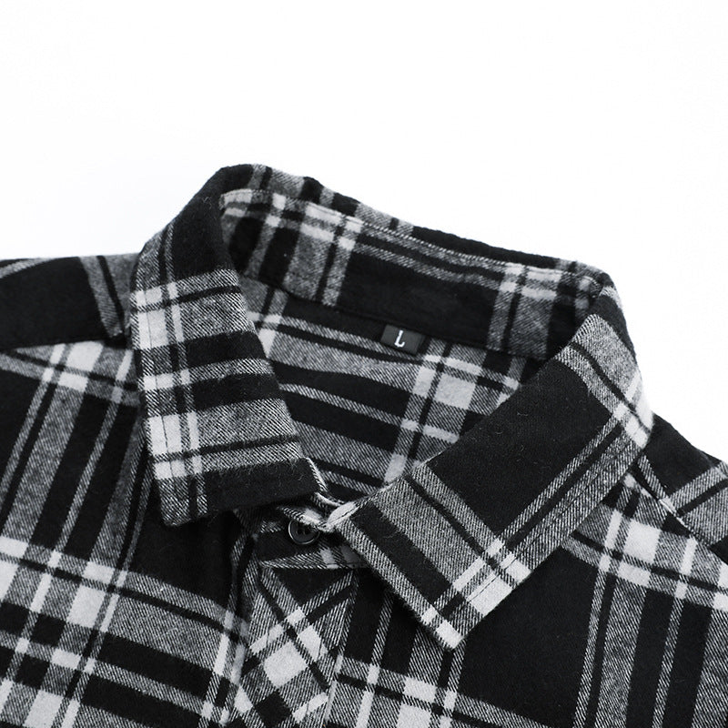 Herren Karo-Flanellhemd Slim Fit mit Stehkragen, thermischer Baumwollmischung und sichtbarer Knopfleiste Shop Nory