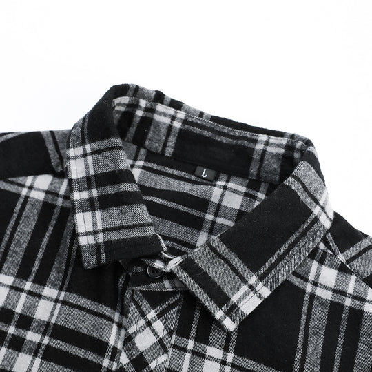 Herren Karo-Flanellhemd Slim Fit mit Stehkragen, thermischer Baumwollmischung und sichtbarer Knopfleiste Shop Nory