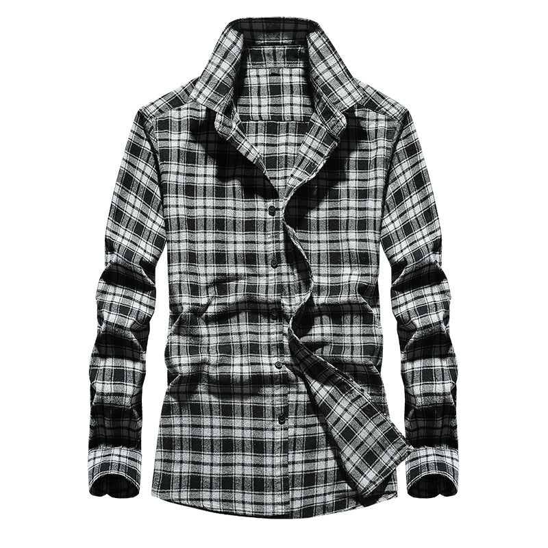 Herren Karo-Flanellhemd Slim Fit mit Stehkragen, thermischer Baumwollmischung und sichtbarer Knopfleiste Shop Nory