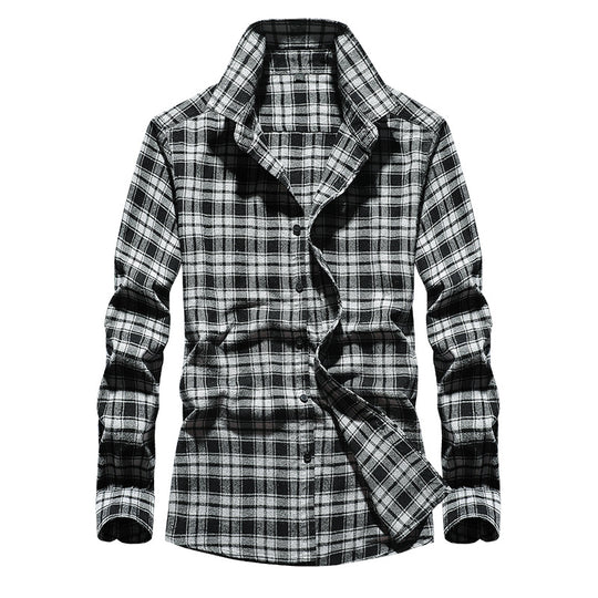 Herren Karo-Flanellhemd Slim Fit mit Stehkragen, thermischer Baumwollmischung und sichtbarer Knopfleiste Shop Nory