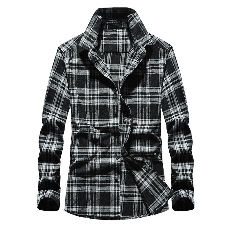 Herren Karo-Flanellhemd Slim Fit mit Stehkragen, thermischer Baumwollmischung und sichtbarer Knopfleiste Shop Nory
