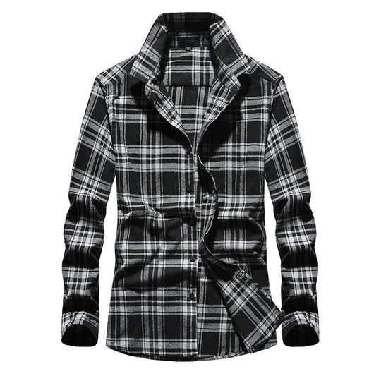 Herren Karo-Flanellhemd Slim Fit mit Stehkragen, thermischer Baumwollmischung und sichtbarer Knopfleiste Shop Nory