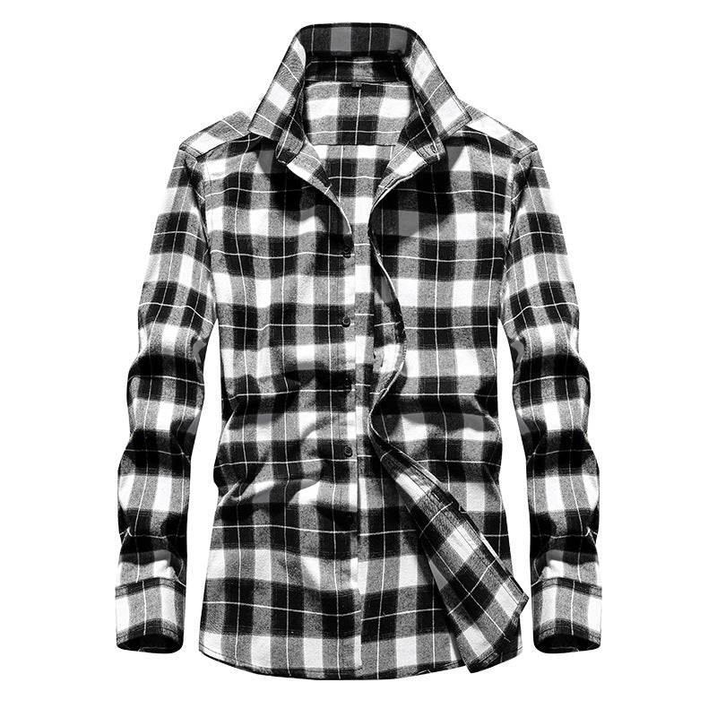 Herren Karo-Flanellhemd Slim Fit mit Stehkragen, thermischer Baumwollmischung und sichtbarer Knopfleiste Shop Nory