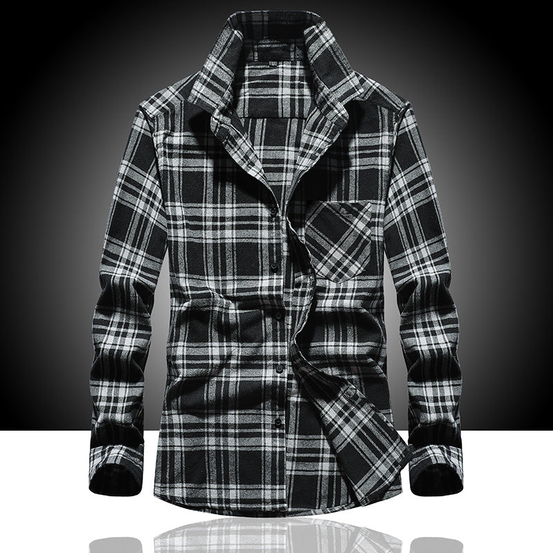 Herren Karo-Flanellhemd Langarm Baumwollmix mit Brusttasche und Kentkragen Shop Nory