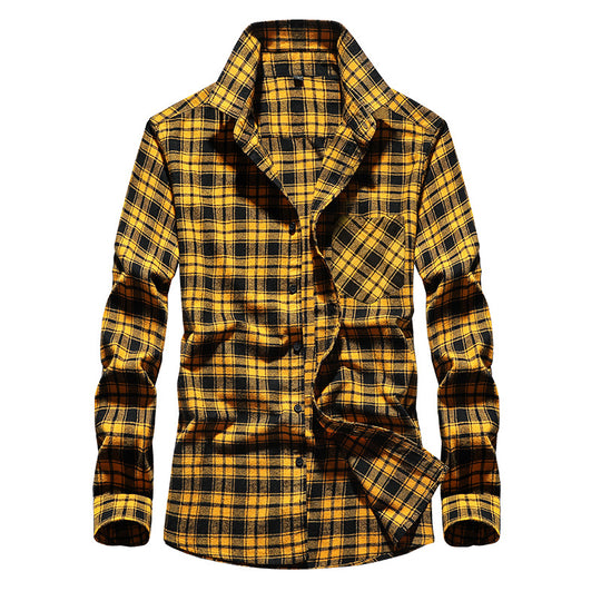 Herren Karo-Flanellhemd Langarm Baumwollmix mit Brusttasche und Kentkragen Shop Nory