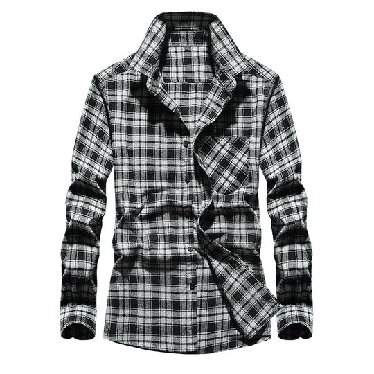 Herren Karo-Flanellhemd Langarm Baumwollmix mit Brusttasche und Kentkragen Shop Nory