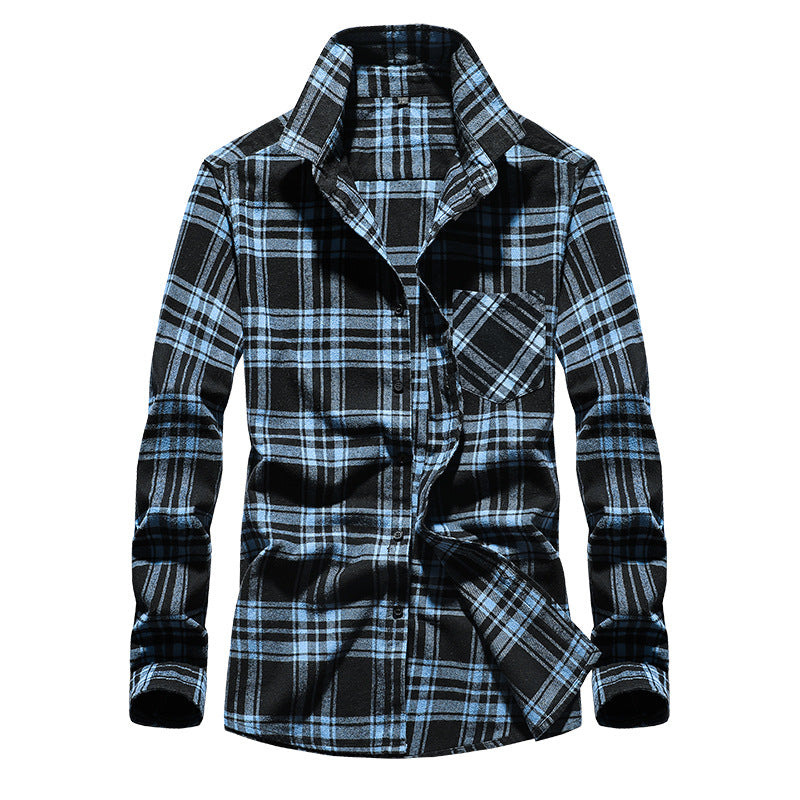 Herren Karo-Flanellhemd Langarm Baumwollmix mit Brusttasche und Kentkragen Shop Nory