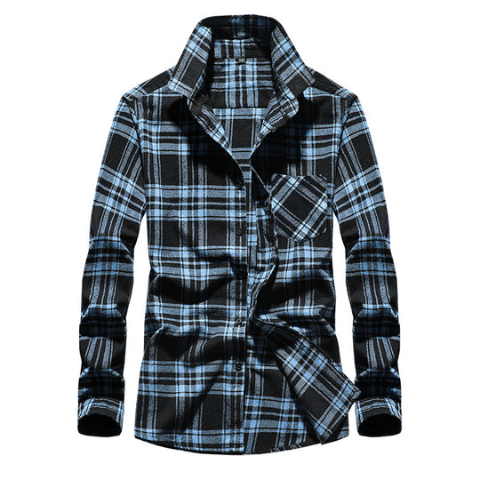 Herren Karo-Flanellhemd Langarm Baumwollmix mit Brusttasche und Kentkragen Shop Nory
