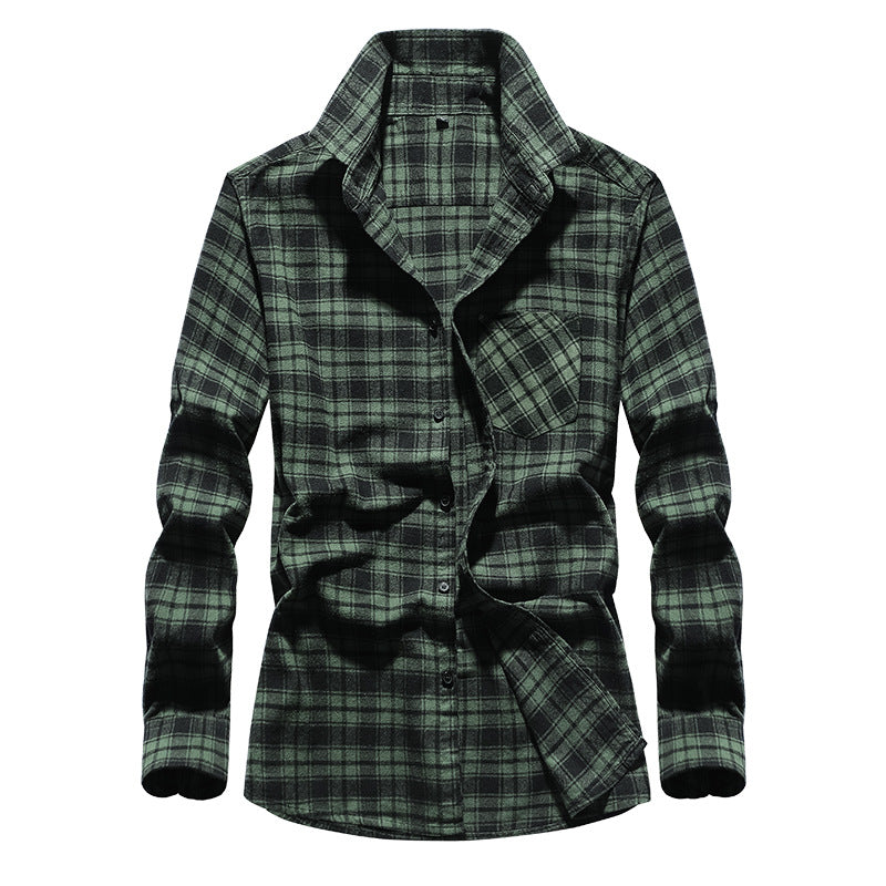 Herren Karo-Flanellhemd Langarm Baumwollmix mit Brusttasche und Kentkragen Shop Nory