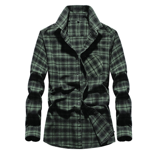 Herren Karo-Flanellhemd Langarm Baumwollmix mit Brusttasche und Kentkragen Shop Nory