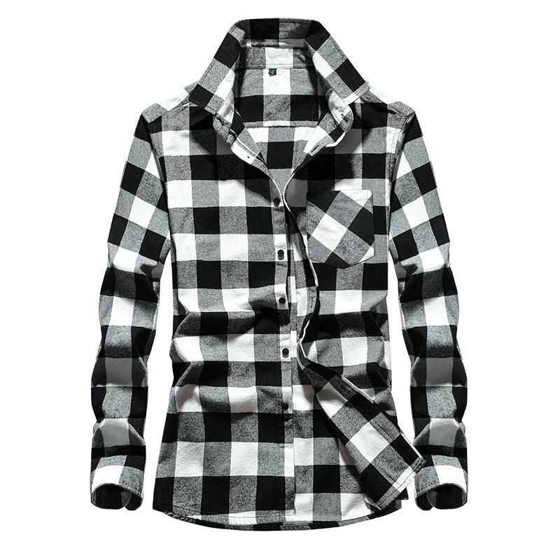 Herren Karo-Flanellhemd Langarm Baumwollmix mit Brusttasche und Kentkragen Shop Nory