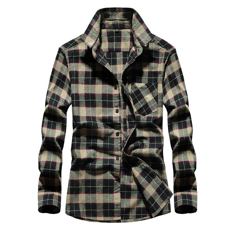 Herren Karo-Flanellhemd Langarm Baumwollmix mit Brusttasche und Kentkragen Shop Nory