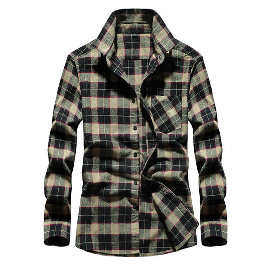 Herren Karo-Flanellhemd Langarm Baumwollmix mit Brusttasche und Kentkragen Shop Nory