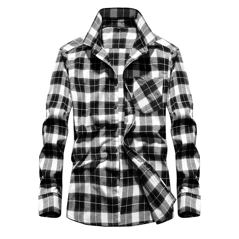 Herren Karo-Flanellhemd Langarm Baumwollmix mit Brusttasche und Kentkragen Shop Nory